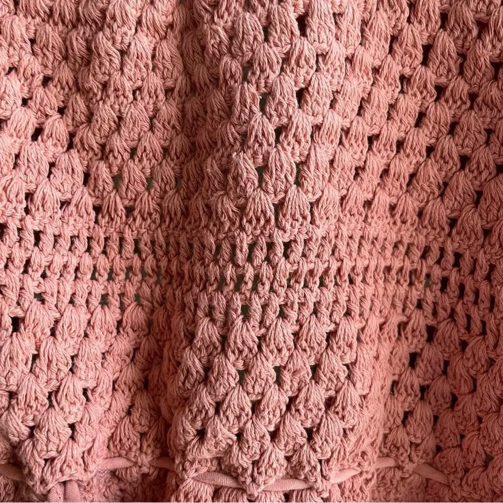 Free People Open Back Crochet Boho Top Dusty Rose Large NWT